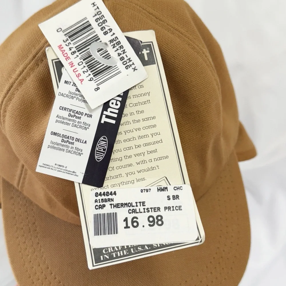 CARHARTT Rare Vintage Ear flap Hat Thermal A15Brown New With Tags! size Small - Picture 7 of 7